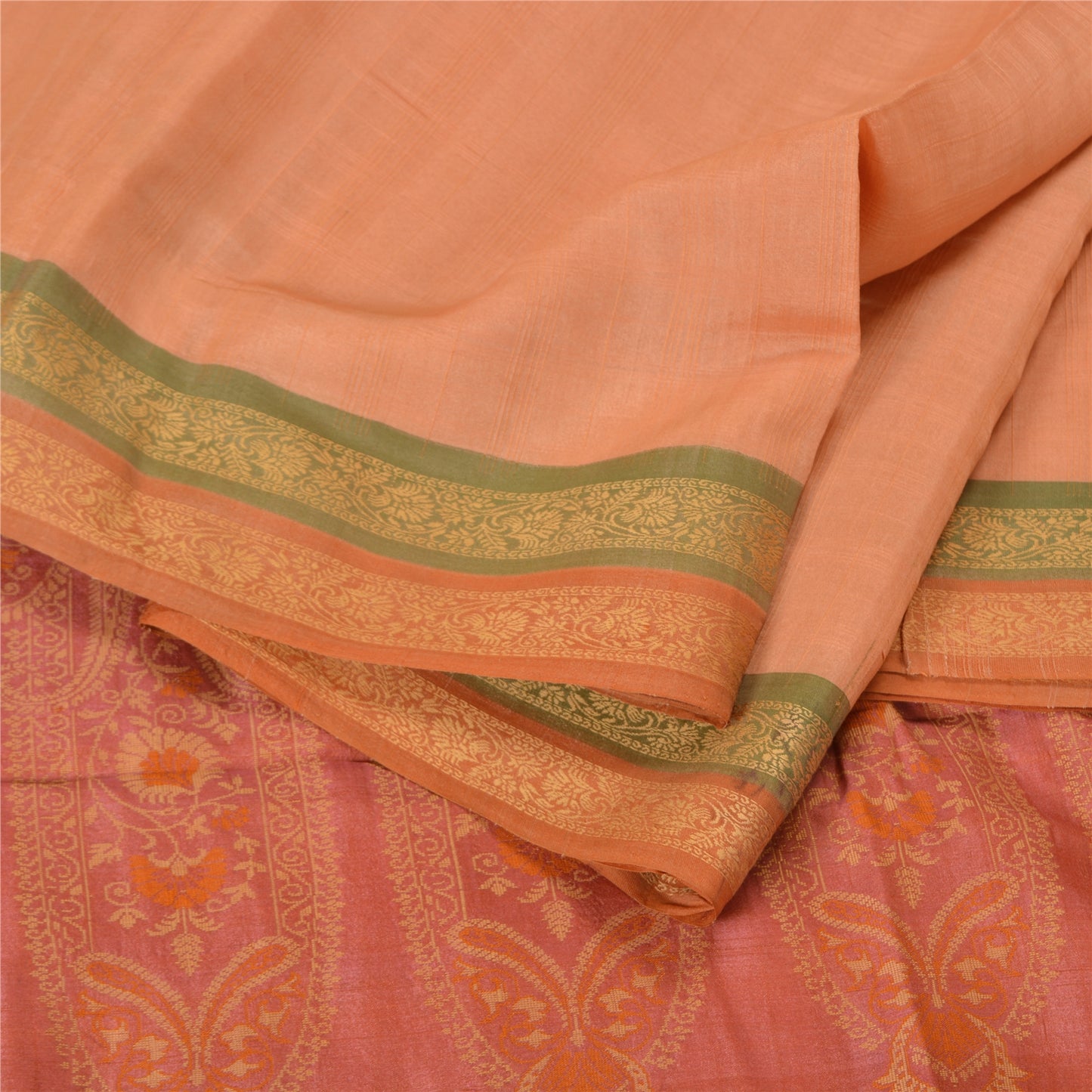 Sanskriti Vintage Pink/Peach Indian Sarees Pure Silk Woven Premium Sari Fabric