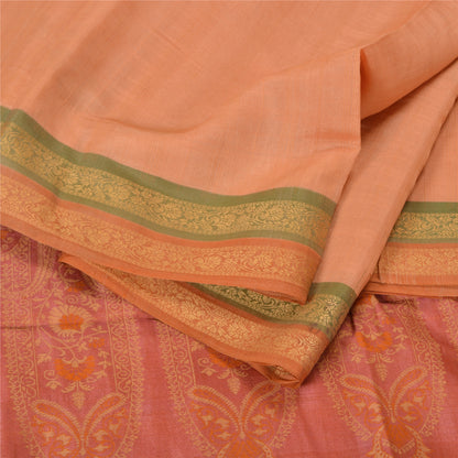 Sanskriti Vintage Pink/Peach Indian Sarees Pure Silk Woven Premium Sari Fabric