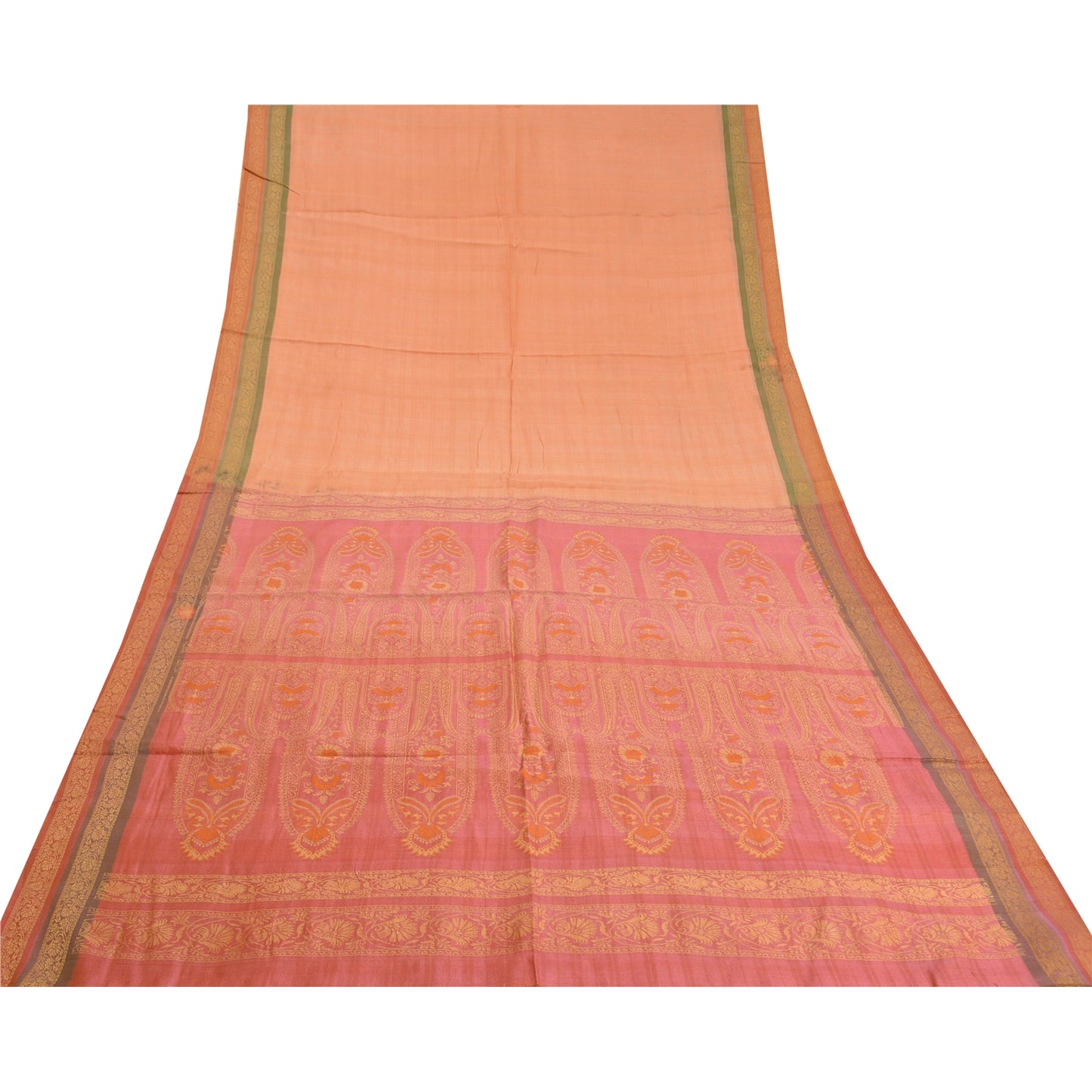 Sanskriti Vintage Pink/Peach Indian Sarees Pure Silk Woven Premium Sari Fabric
