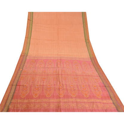 Sanskriti Vintage Pink/Peach Indian Sarees Pure Silk Woven Premium Sari Fabric