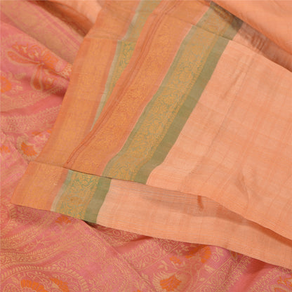 Sanskriti Vintage Pink/Peach Indian Sarees Pure Silk Woven Premium Sari Fabric
