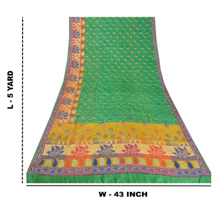 Sanskriti Vintage Jacquard Woven-Print Pure Silk Saree Green Sari Craft Fabric