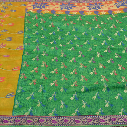 Sanskriti Vintage Jacquard Woven-Print Pure Silk Saree Green Sari Craft Fabric