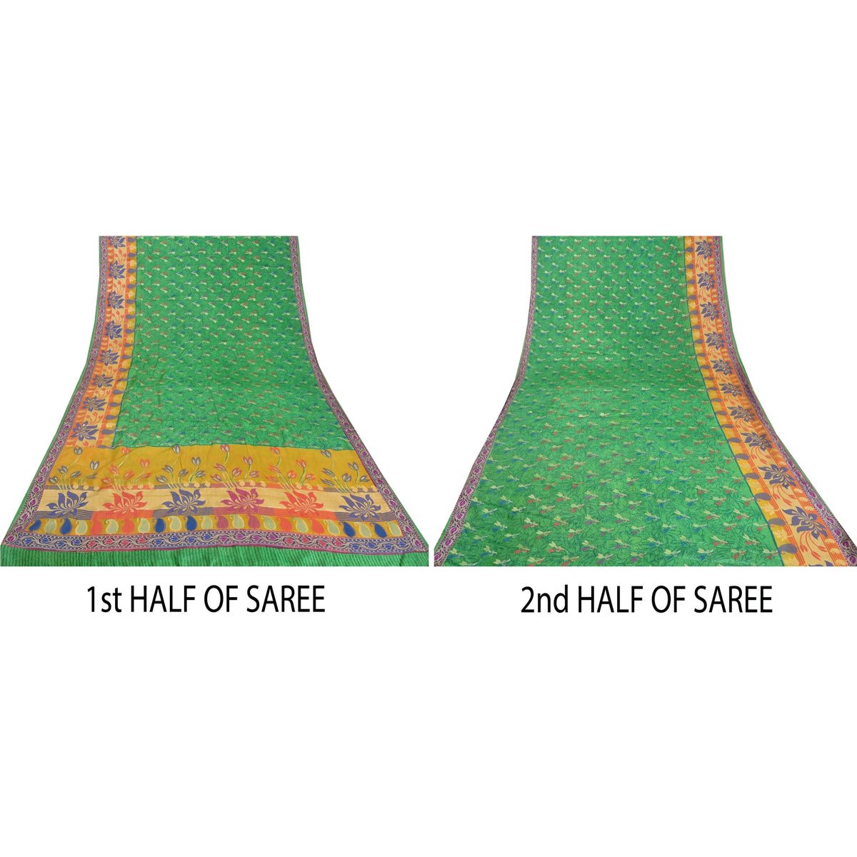 Sanskriti Vintage Jacquard Woven-Print Pure Silk Saree Green Sari Craft Fabric
