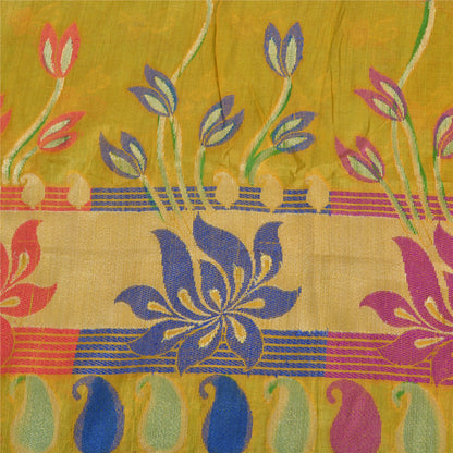Sanskriti Vintage Jacquard Woven-Print Pure Silk Saree Green Sari Craft Fabric