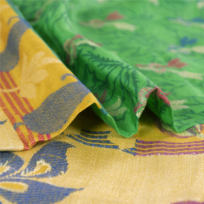 Sanskriti Vintage Jacquard Woven-Print Pure Silk Saree Green Sari Craft Fabric