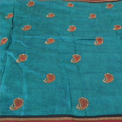 Sanskriti Vintage Teal Sarees 100% Pure Silk Embroidered Sari Craft Sustainable Fabric