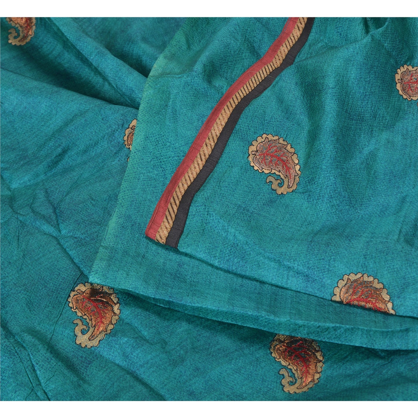 Sanskriti Vintage Teal Sarees 100% Pure Silk Embroidered Sari Craft Sustainable Fabric