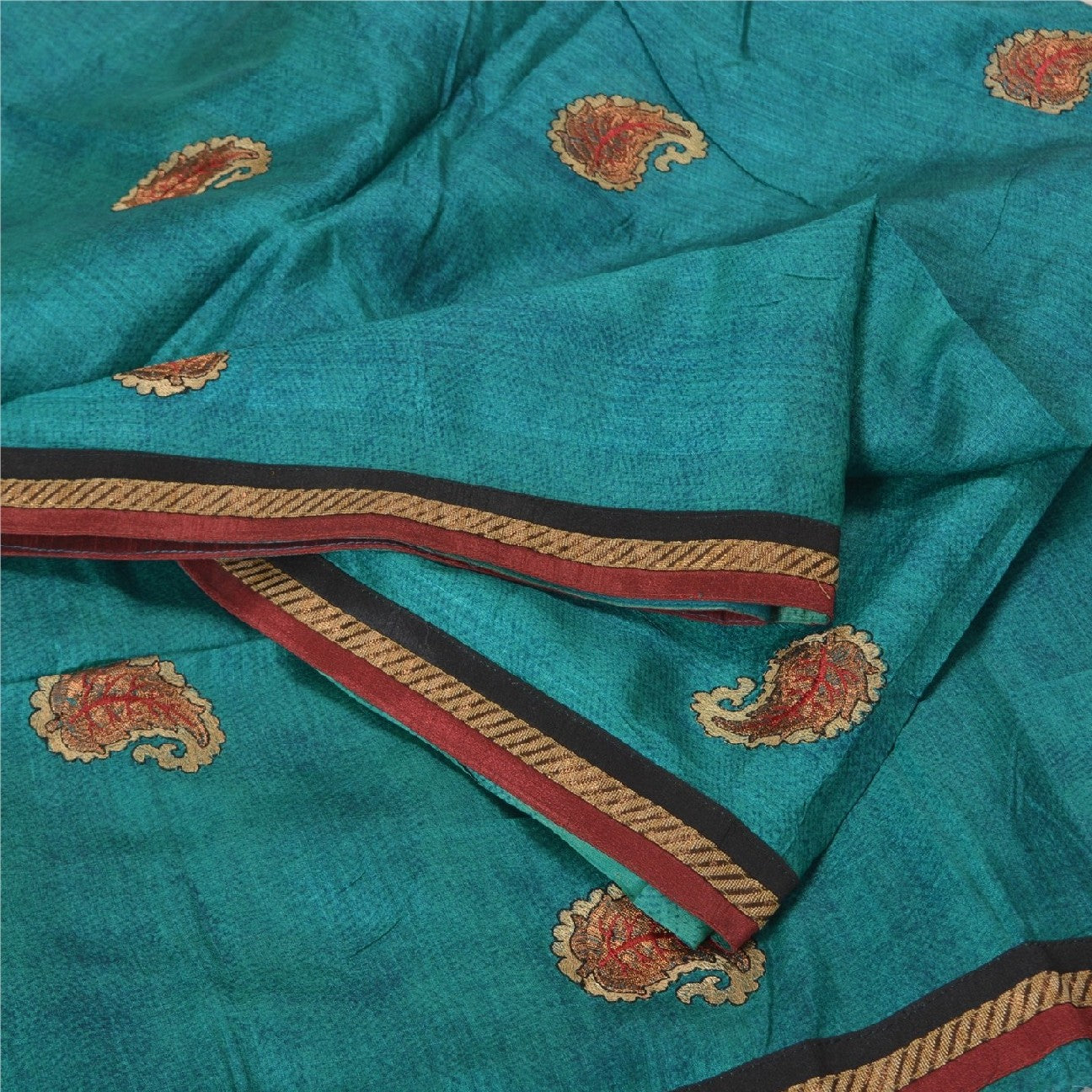 Sanskriti Vintage Teal Sarees 100% Pure Silk Embroidered Sari Craft Sustainable Fabric