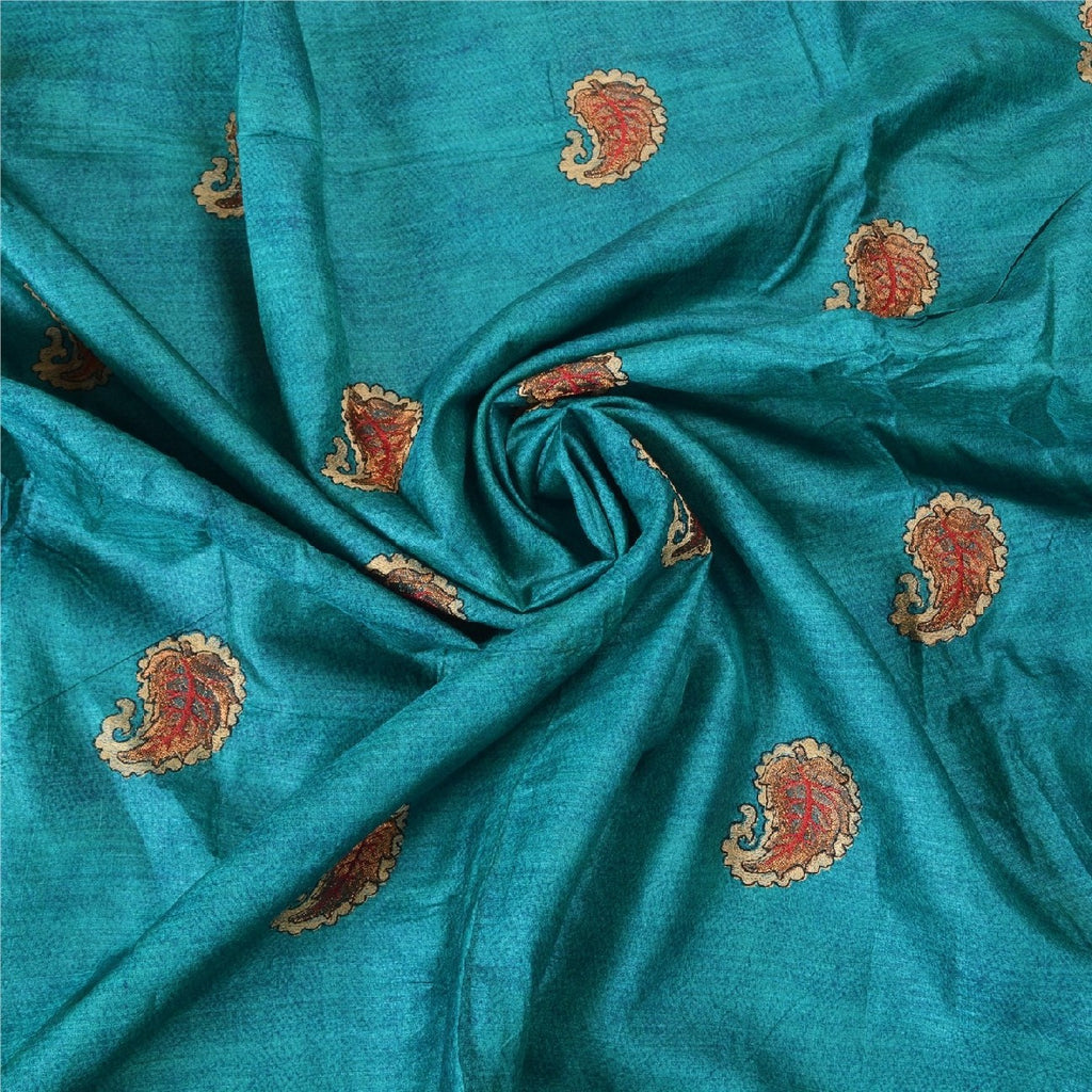 Sanskriti Vintage Teal Sarees 100% Pure Silk Embroidered Sari Craft Sustainable Fabric