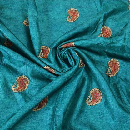 Sanskriti Vintage Teal Sarees 100% Pure Silk Embroidered Sari Craft Sustainable Fabric