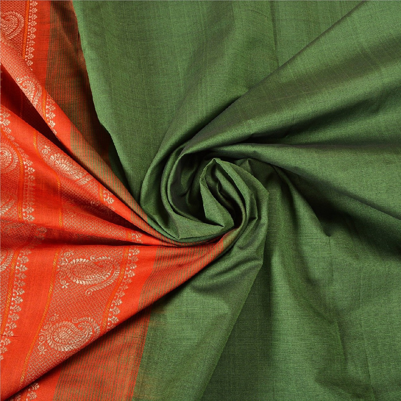 Sanskriti Vintage Saffron/Green Sarees Blend Silk Woven Premium Sari Sustainable Fabric