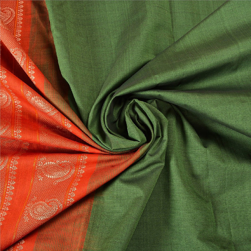 Sanskriti Vintage Sari Blend Silk Saffron/Green Sarees Woven 5yd Craft Fabric upholstery fabric