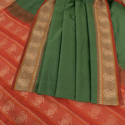 Sanskriti Vintage Saffron/Green Sarees Blend Silk Woven Premium Sari Sustainable Fabric