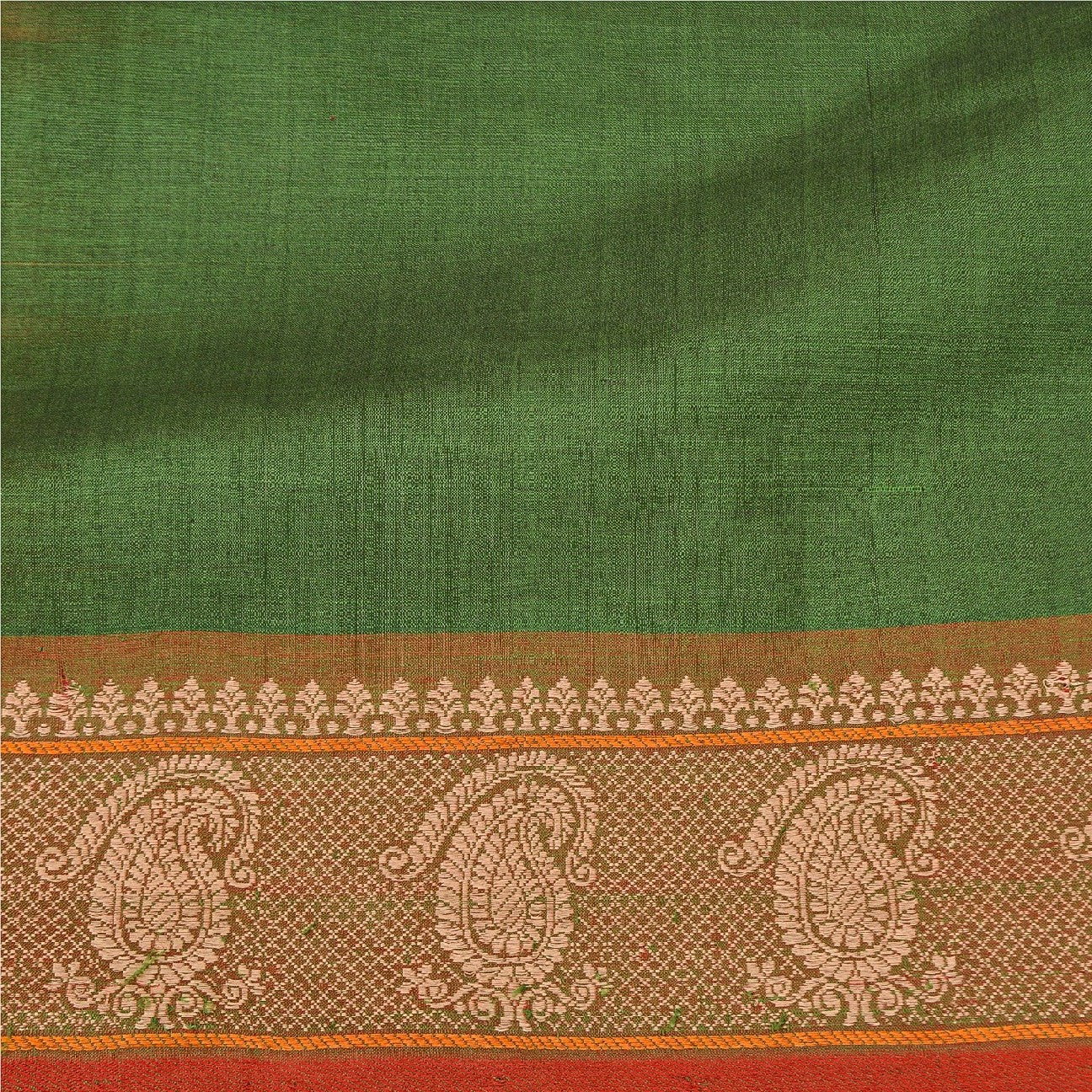 Sanskriti Vintage Saffron/Green Sarees Blend Silk Woven Premium Sari Sustainable Fabric