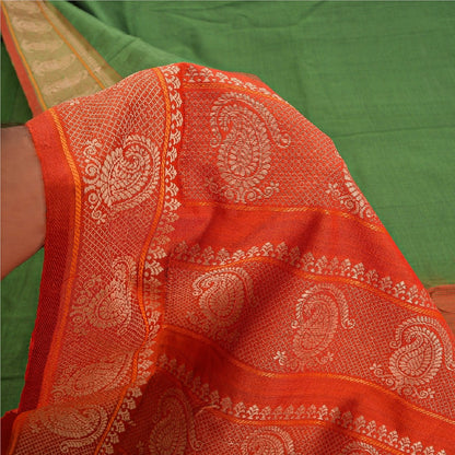 Sanskriti Vintage Saffron/Green Sarees Blend Silk Woven Premium Sari Sustainable Fabric