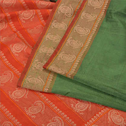 Sanskriti Vintage Saffron/Green Sarees Blend Silk Woven Premium Sari Sustainable Fabric