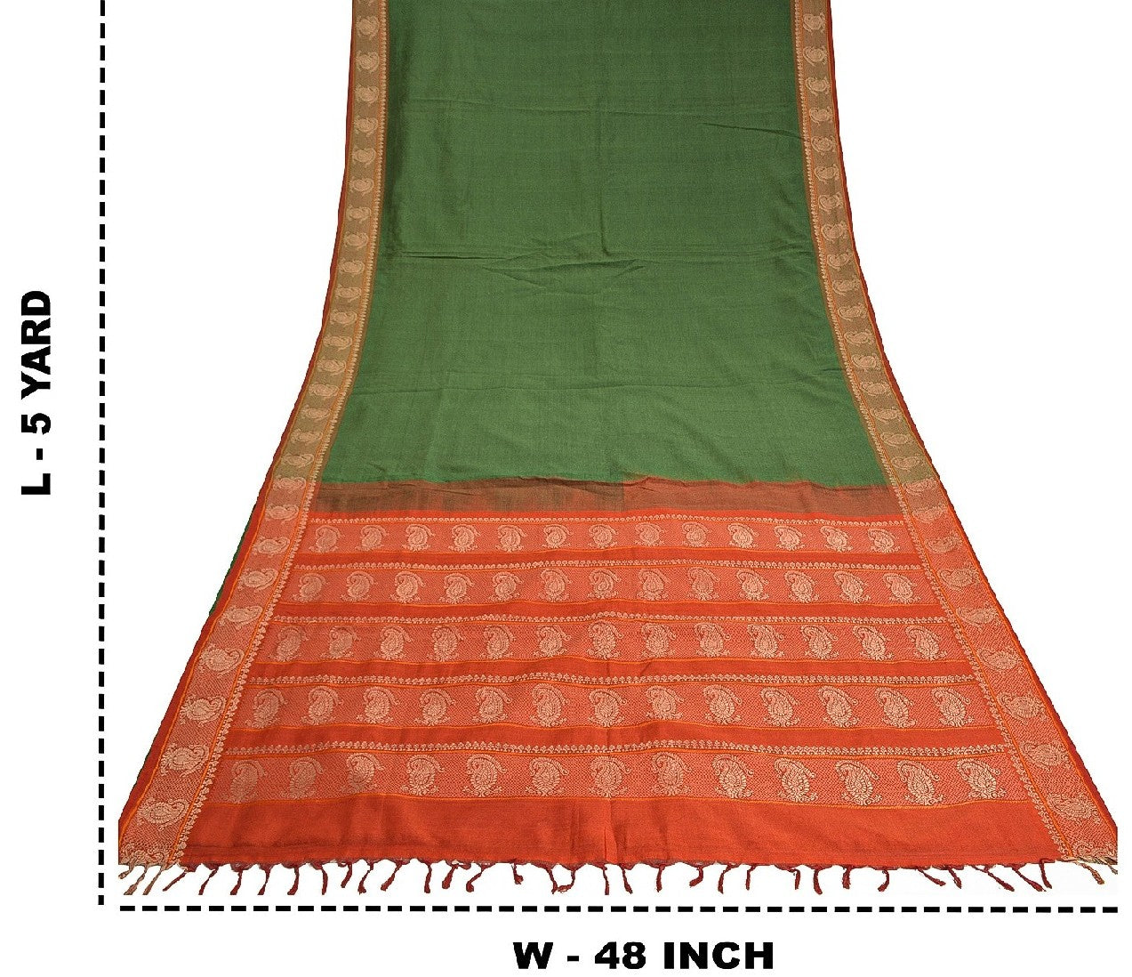 Sanskriti Vintage Saffron/Green Sarees Blend Silk Woven Premium Sari Sustainable Fabric
