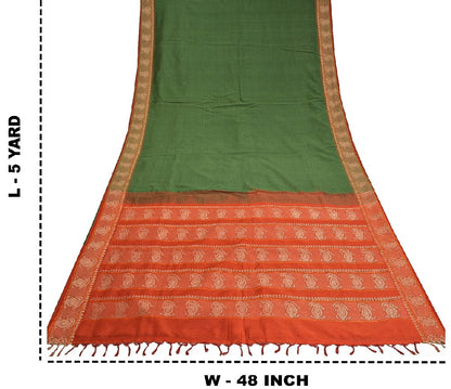 Sanskriti Vintage Saffron/Green Sarees Blend Silk Woven Premium Sari Sustainable Fabric