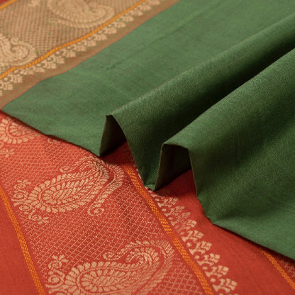 Sanskriti Vintage Saffron/Green Sarees Blend Silk Woven Premium Sari Sustainable Fabric