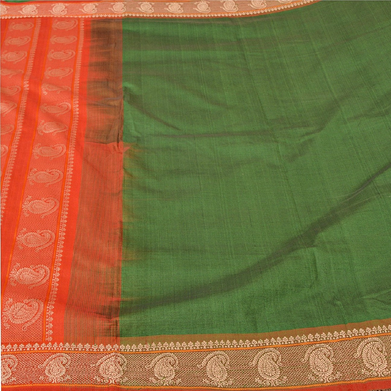 Sanskriti Vintage Saffron/Green Sarees Blend Silk Woven Premium Sari Sustainable Fabric