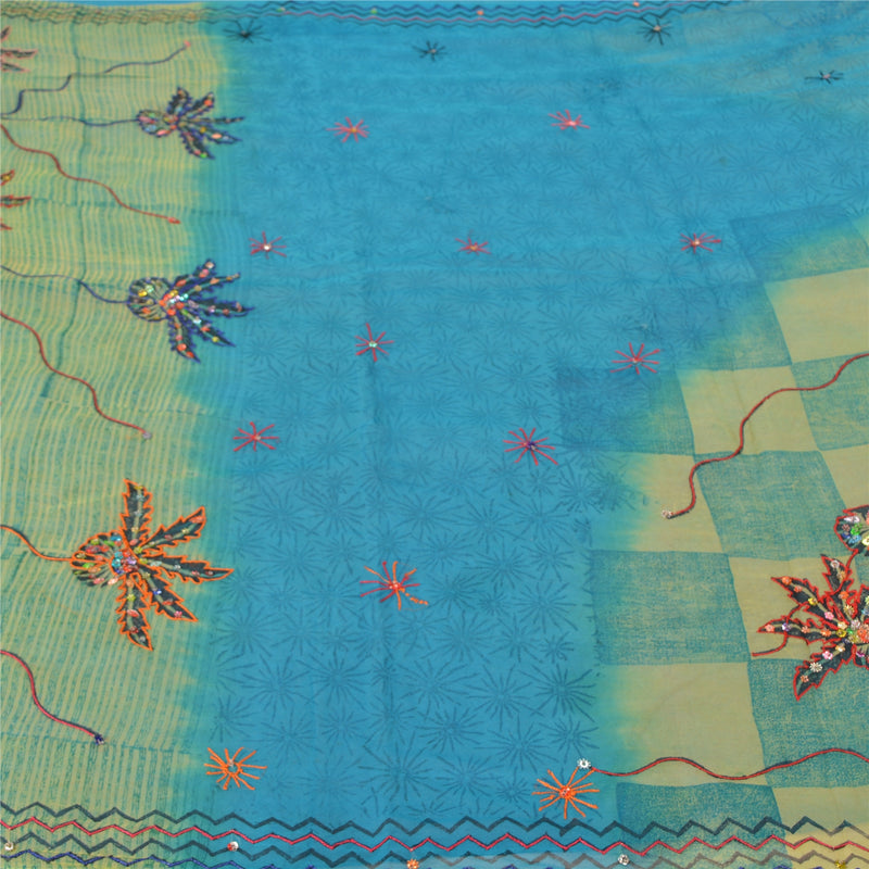 Sanskriti Vintage Blue Bollywood Sarees Pure Georgette Hand Beaded Sari Sustainable Fabric