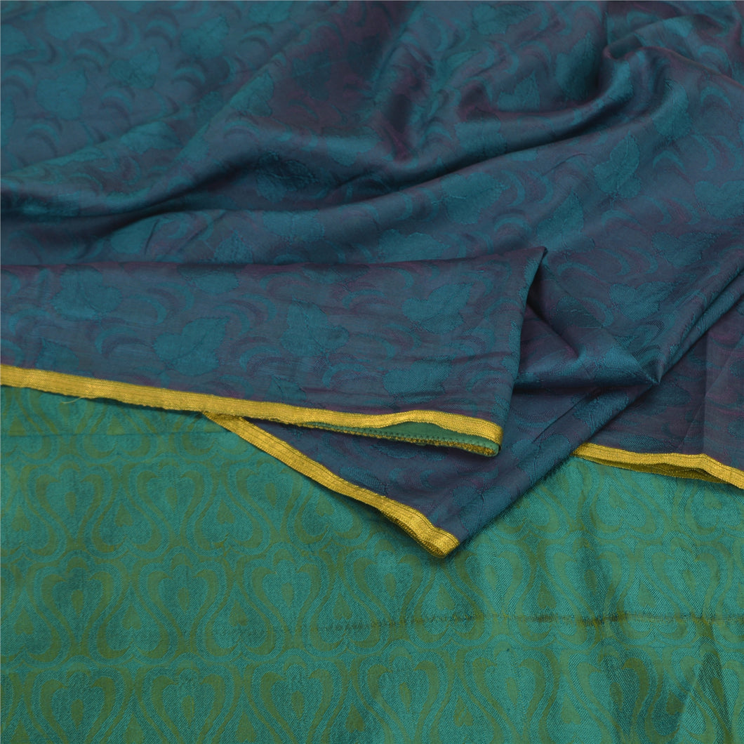 Sanskriti Vintage Blue/Green Indian Sarees Pure Silk Woven Sari Craft Fabric