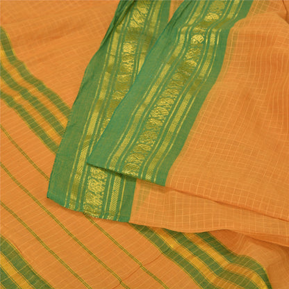 Sanskriti Vintage Saffron Sarees 100% Pure Cotton Woven Ilkal Rare Sari Fabric
