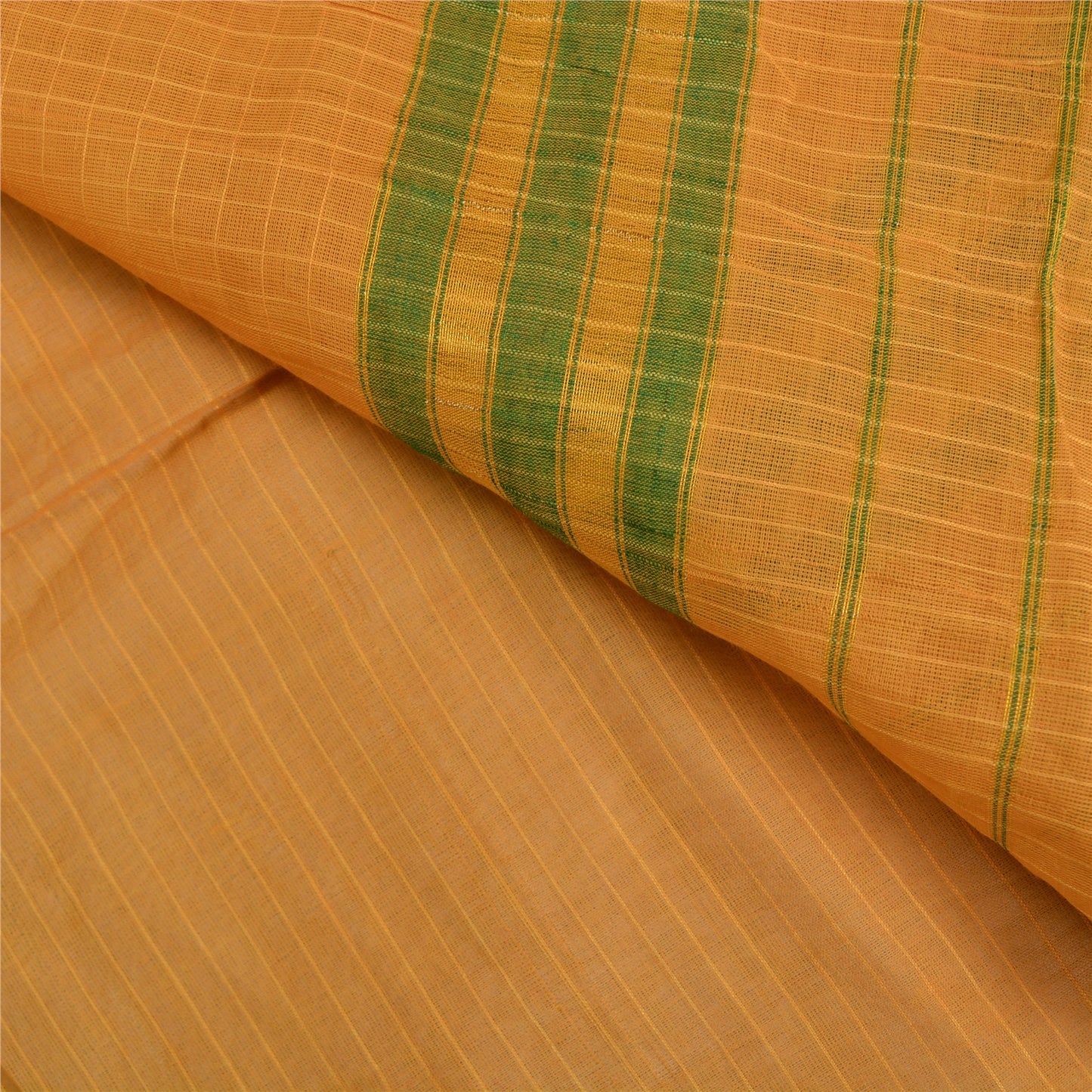 Sanskriti Vintage Saffron Sarees 100% Pure Cotton Woven Ilkal Rare Sari Fabric