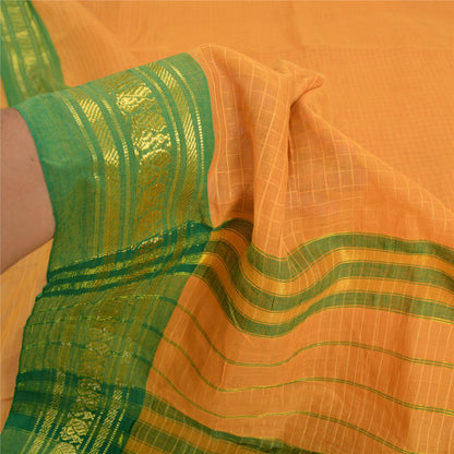 Sanskriti Vintage Saffron Sarees 100% Pure Cotton Woven Ilkal Rare Sari Fabric