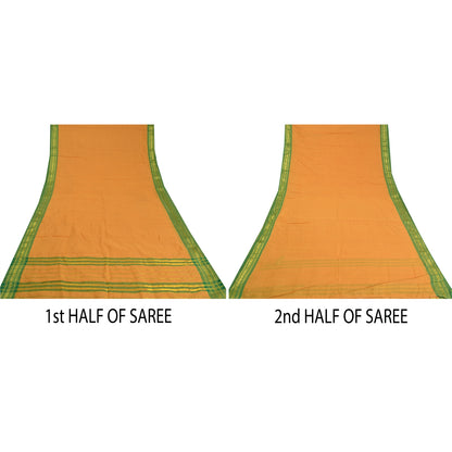 Sanskriti Vintage Saffron Sarees 100% Pure Cotton Woven Ilkal Rare Sari Fabric