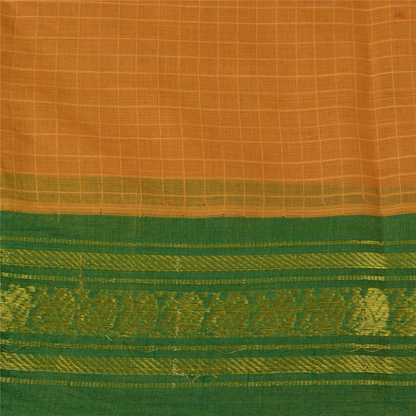 Sanskriti Vintage Saffron Sarees 100% Pure Cotton Woven Ilkal Rare Sari Fabric