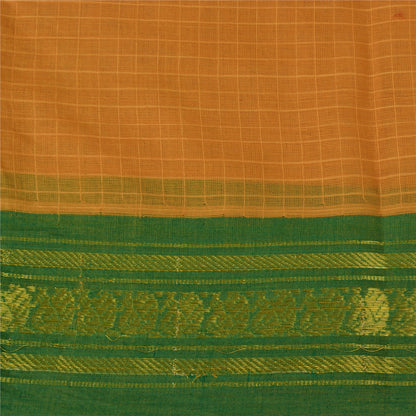 Sanskriti Vintage Saffron Sarees 100% Pure Cotton Woven Ilkal Rare Sari Fabric