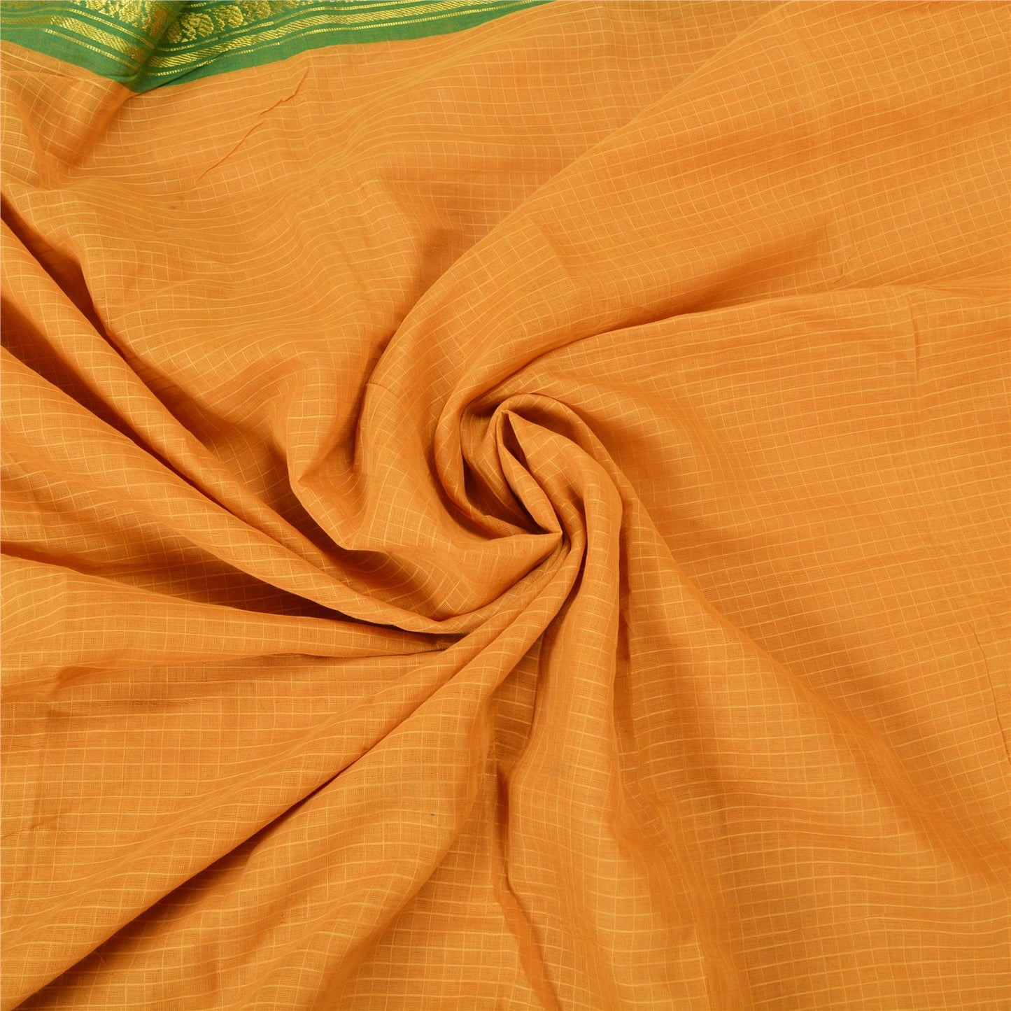 Sanskriti Vintage Saffron Sarees 100% Pure Cotton Woven Ilkal Rare Sari Fabric