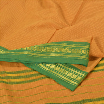 Sanskriti Vintage Saffron Sarees 100% Pure Cotton Woven Ilkal Rare Sari Fabric