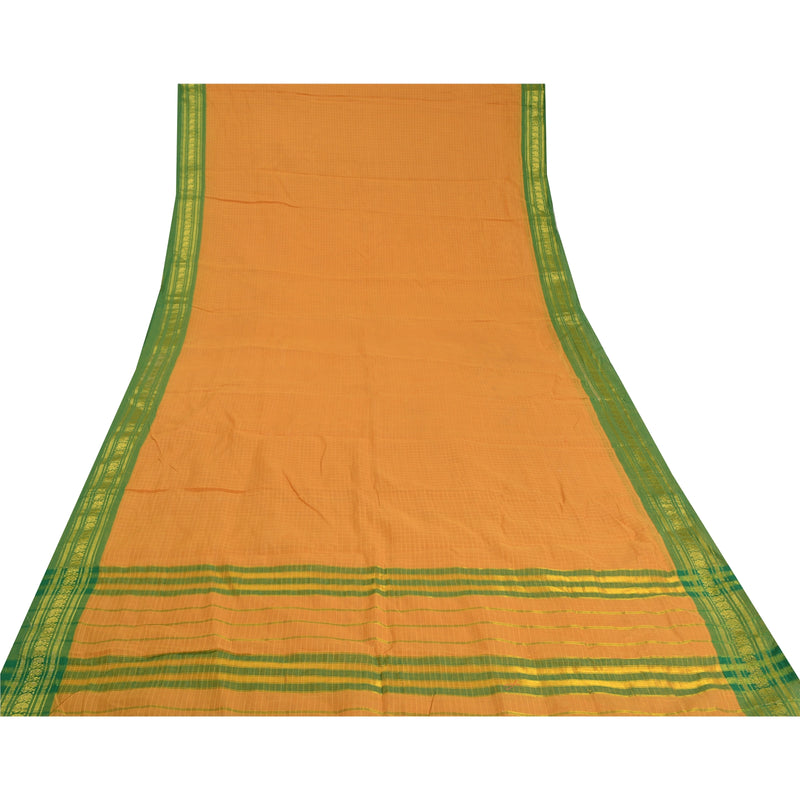Sanskriti Vintage Saffron Sarees 100% Pure Cotton Woven Ilkal Rare Sari Fabric