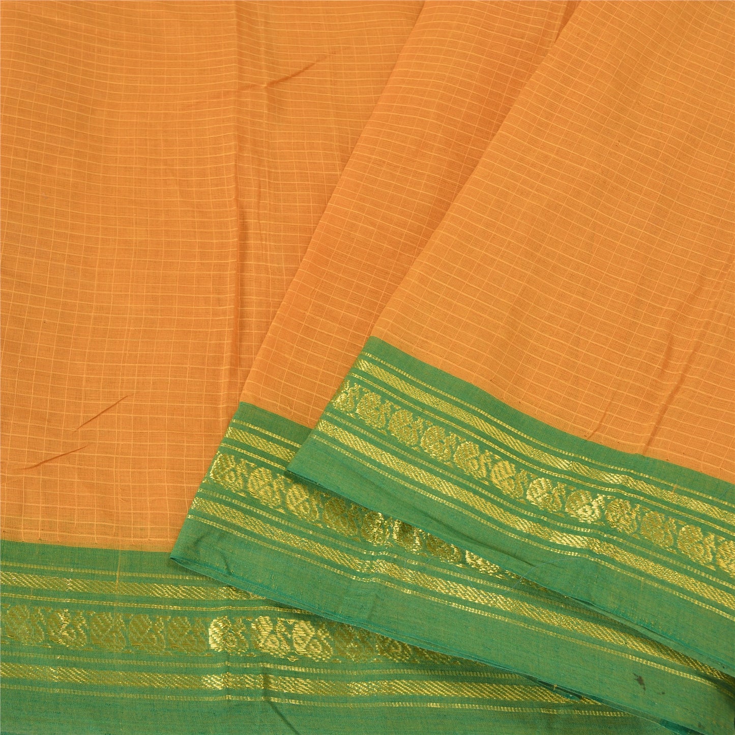 Sanskriti Vintage Saffron Sarees 100% Pure Cotton Woven Ilkal Rare Sari Fabric