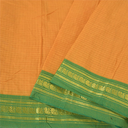 Sanskriti Vintage Saffron Sarees 100% Pure Cotton Woven Ilkal Rare Sari Fabric