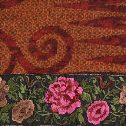 Sanskriti Vintage Dark Red Sarees Pure Chiffon Silk Embroidered Sari Sustainable Fabric