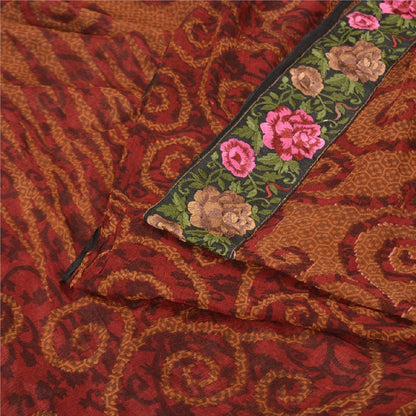 Sanskriti Vintage Dark Red Sarees Pure Chiffon Silk Embroidered Sari Sustainable Fabric