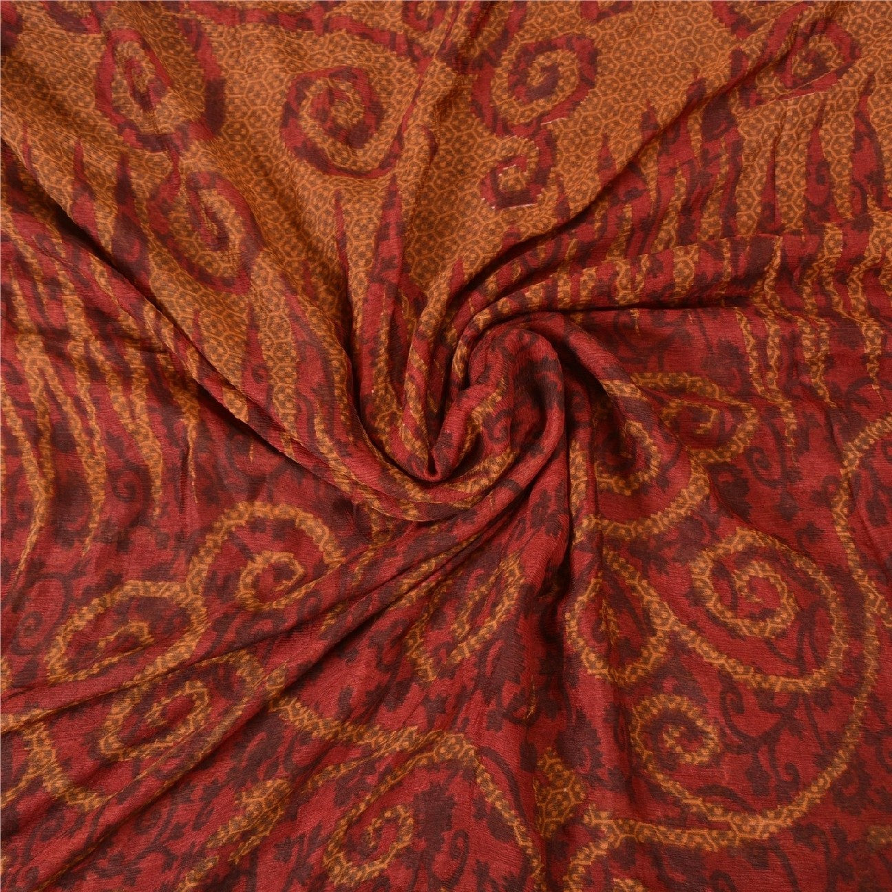 Sanskriti Vintage Dark Red Sarees Pure Chiffon Silk Embroidered Sari Sustainable Fabric