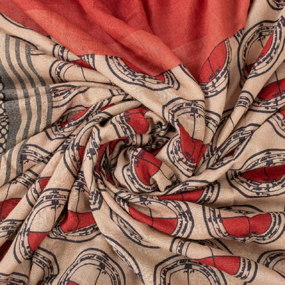 Sanskriti Vintage Ivory/Red Sarees Pure Silk Block Printed Sari Craft Sustainable Fabric