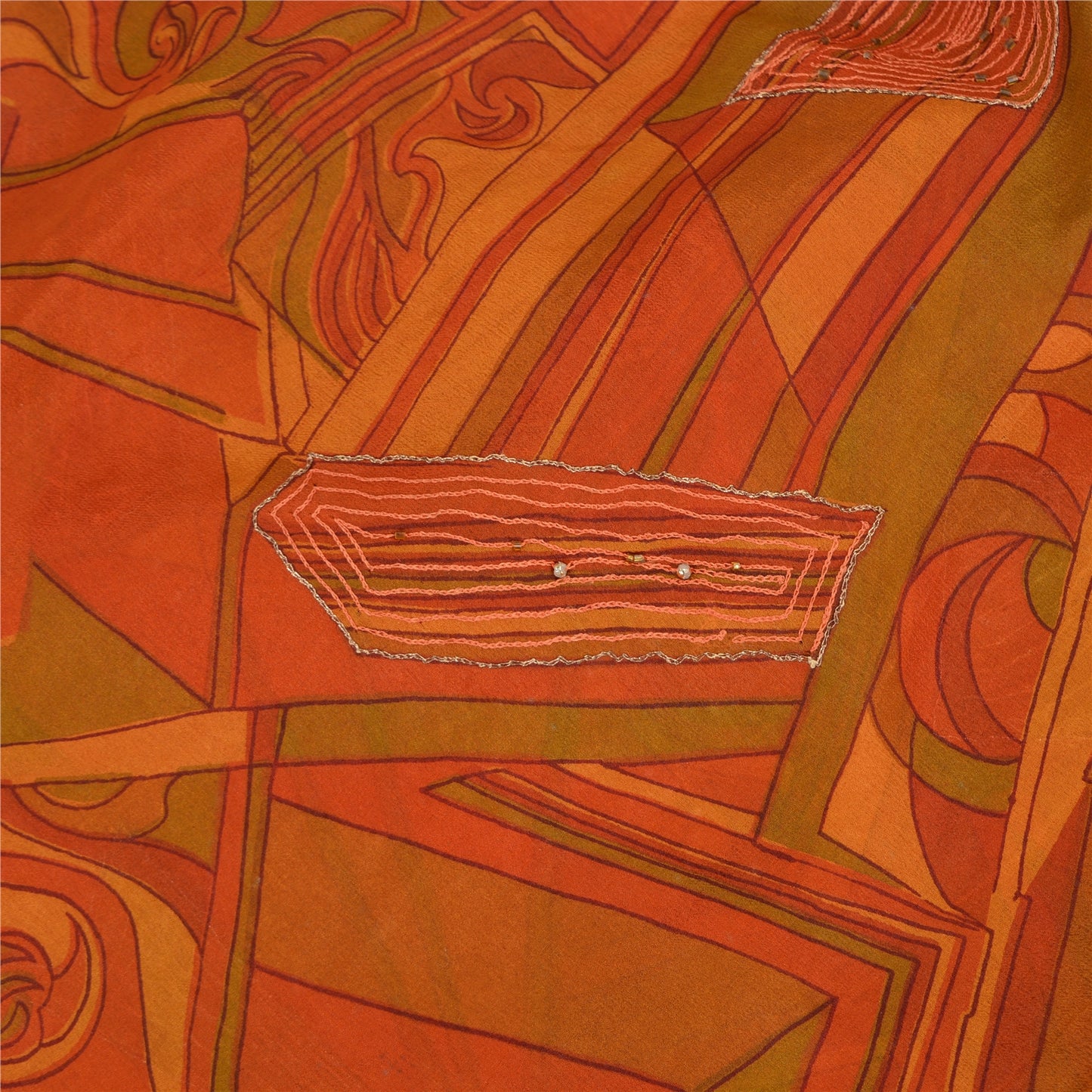 Sanskriti Vintage Saffron Sarees Pure Silk Hand Beaded Premium Sari Craft Sustainable Fabric