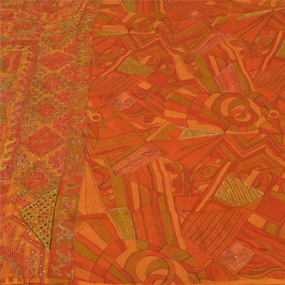 Sanskriti Vintage Saffron Sarees Pure Silk Hand Beaded Premium Sari Craft Sustainable Fabric