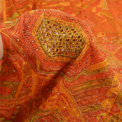 Sanskriti Vintage Saffron Sarees Pure Silk Hand Beaded Premium Sari Craft Sustainable Fabric