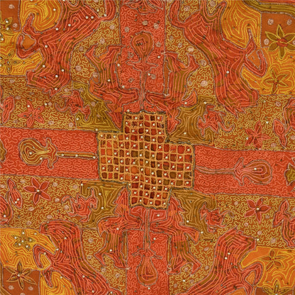 Sanskriti Vintage Saffron Sarees Pure Silk Hand Beaded Premium Sari Craft Sustainable Fabric