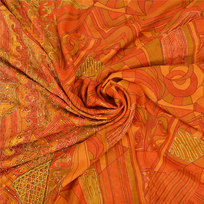 Sanskriti Vintage Saffron Sarees Pure Silk Hand Beaded Premium Sari Craft Sustainable Fabric
