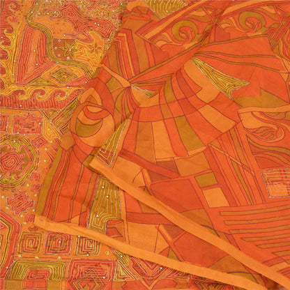 Sanskriti Vintage Saffron Sarees Pure Silk Hand Beaded Premium Sari Craft Sustainable Fabric