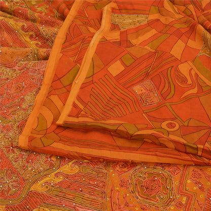 Sanskriti Vintage Saffron Sarees Pure Silk Hand Beaded Premium Sari Craft Sustainable Fabric