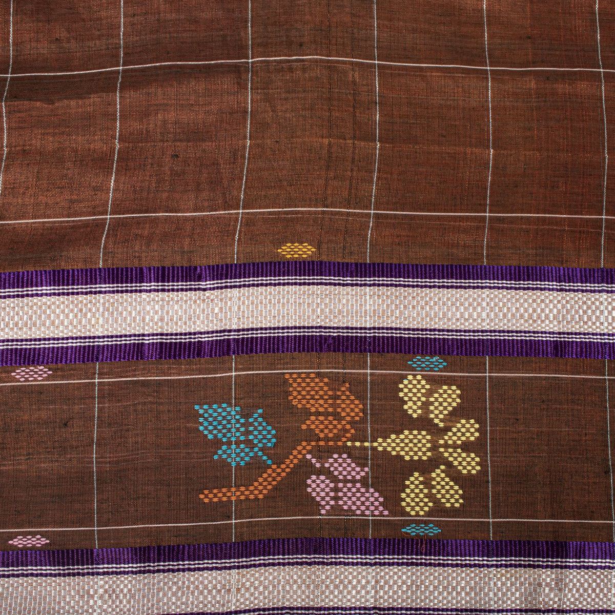 Sanskriti Vintage Chettinad Handwoven Pure Cotton Saree Brown-Purple Sari Fabric